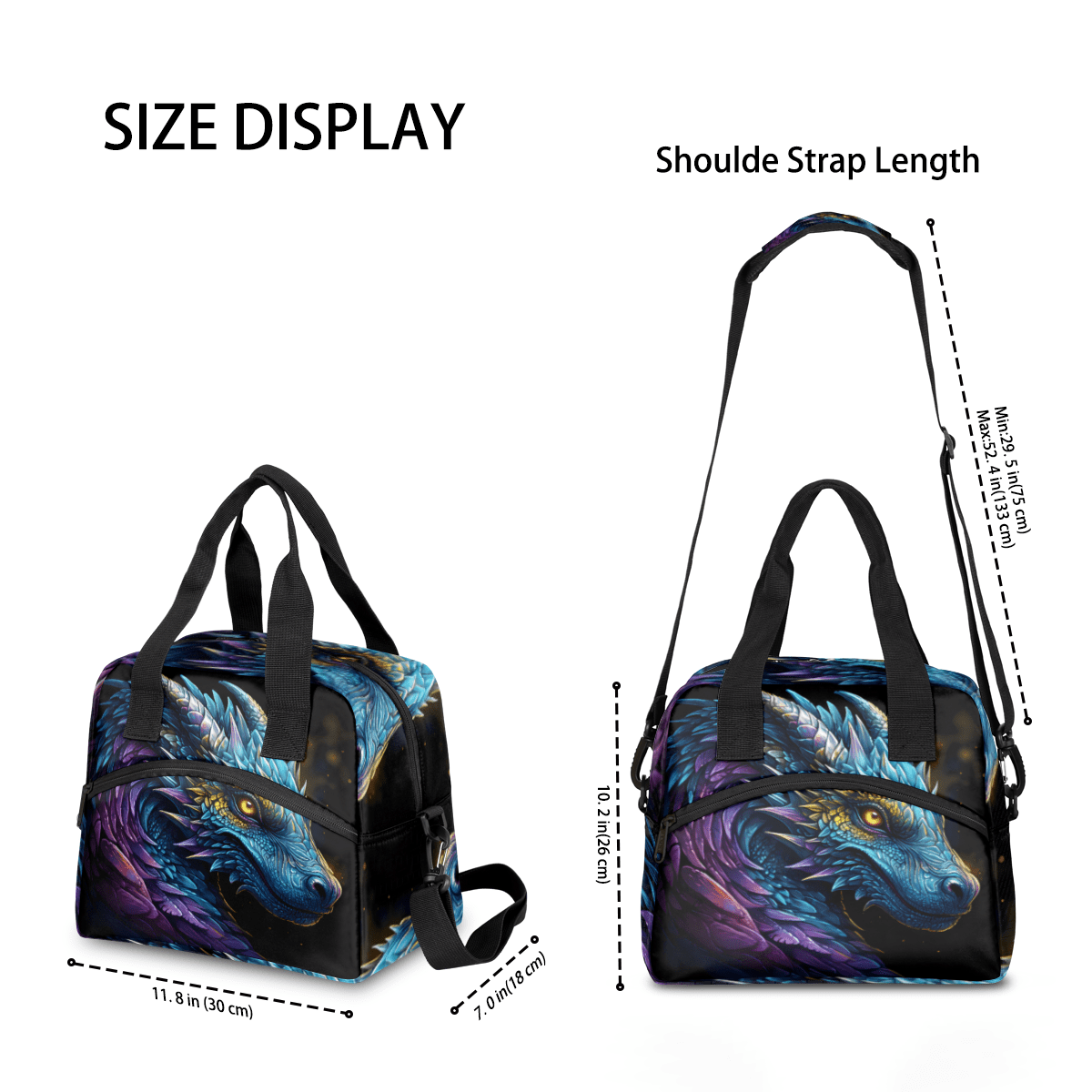 Herdesigns Cool Dragon Insulated Lunch Bag for Women Men Adults Large Reusable Lunch Box Leakproof Portable Cooler Tote Bags with Adjustable Shoulder Strap