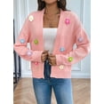thumbnail image 6 of Women'S Cropped Cardigan Long-Sleeved Sweaters Boho Crochet Floral Embroidery Oversized Open Front Knit Outwear Pink S, 6 of 9
