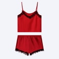 thumbnail image 2 of Wang6 Satin Silk Pajamas for Women Sets with Shorts Soft Pjs Lounge Set 2 Piece Spaghetti Strap Cropped Tank Tops Shorts Lace Sleepwear Nightwear Sets Red XL, 2 of 6