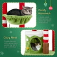 thumbnail image 5 of 32 Inch Multcolor Cat House with Comfy Hammock, Cat Scratching Posts Tower with Cat Condo, Christmas Themed Plush Cat Climbing Frame, Holiday Decor for Indoor, Green, 5 of 9