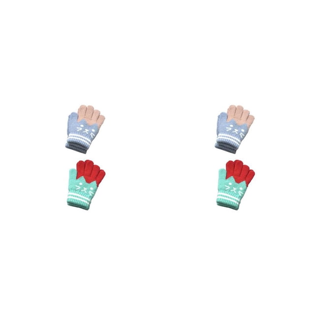 Jumpingount 2 pares de guantes para niños de dedo completo de dibujos animados para bebés invierno otoño deportes al aire libre montar mitones Azul verde 2piezas