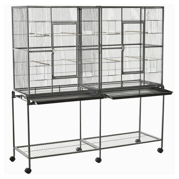 65" Large Rolling Bird Cage, Metal Bird House with Stand - Indoor Parrot Cockatiel Bird Cages for Small Medium Birds, Detachable Cage w/Wheels