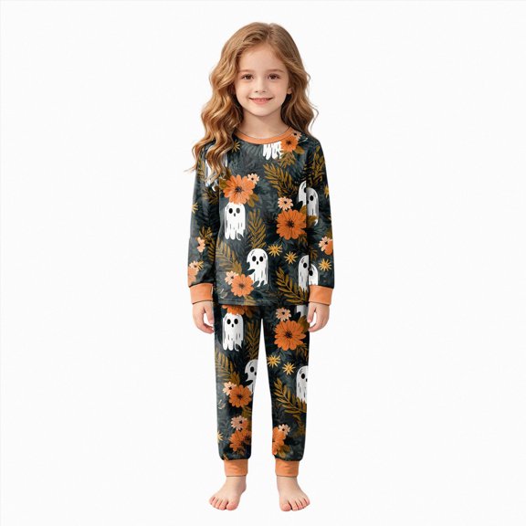 Zuwimk Halloween Girls' Tight Fit Long Sleeve Top and Pants Pajama Set, 2-Piece Outfit(A157-Yellow)