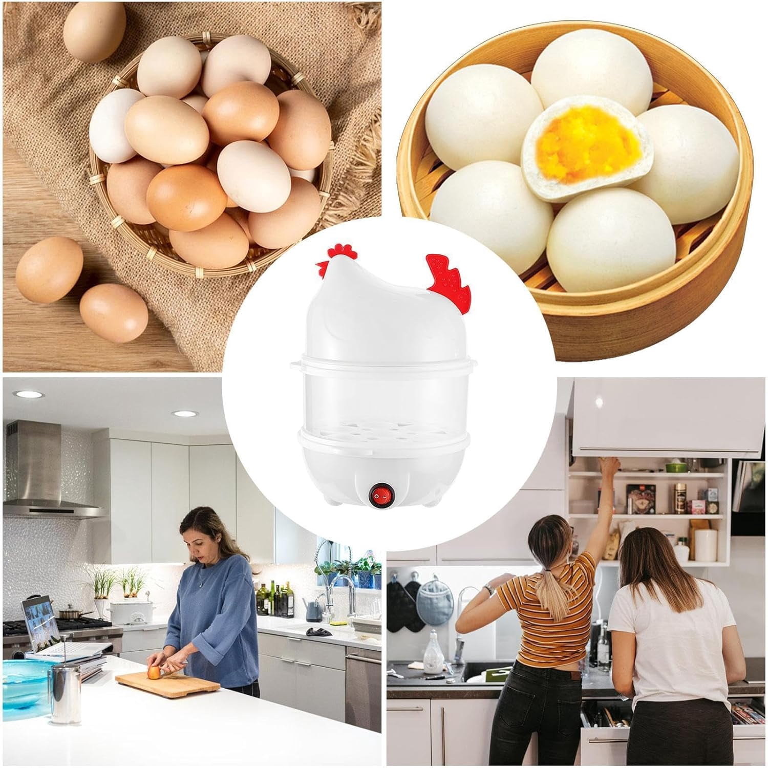 Egg Cooker - 7-Hole Electric Double Layer Chicken | Rapid Egg Cooker Cooking Steamer - for Home Restaurant Apartment Dorm Hotel Corn Bun Sweet Potato Milk