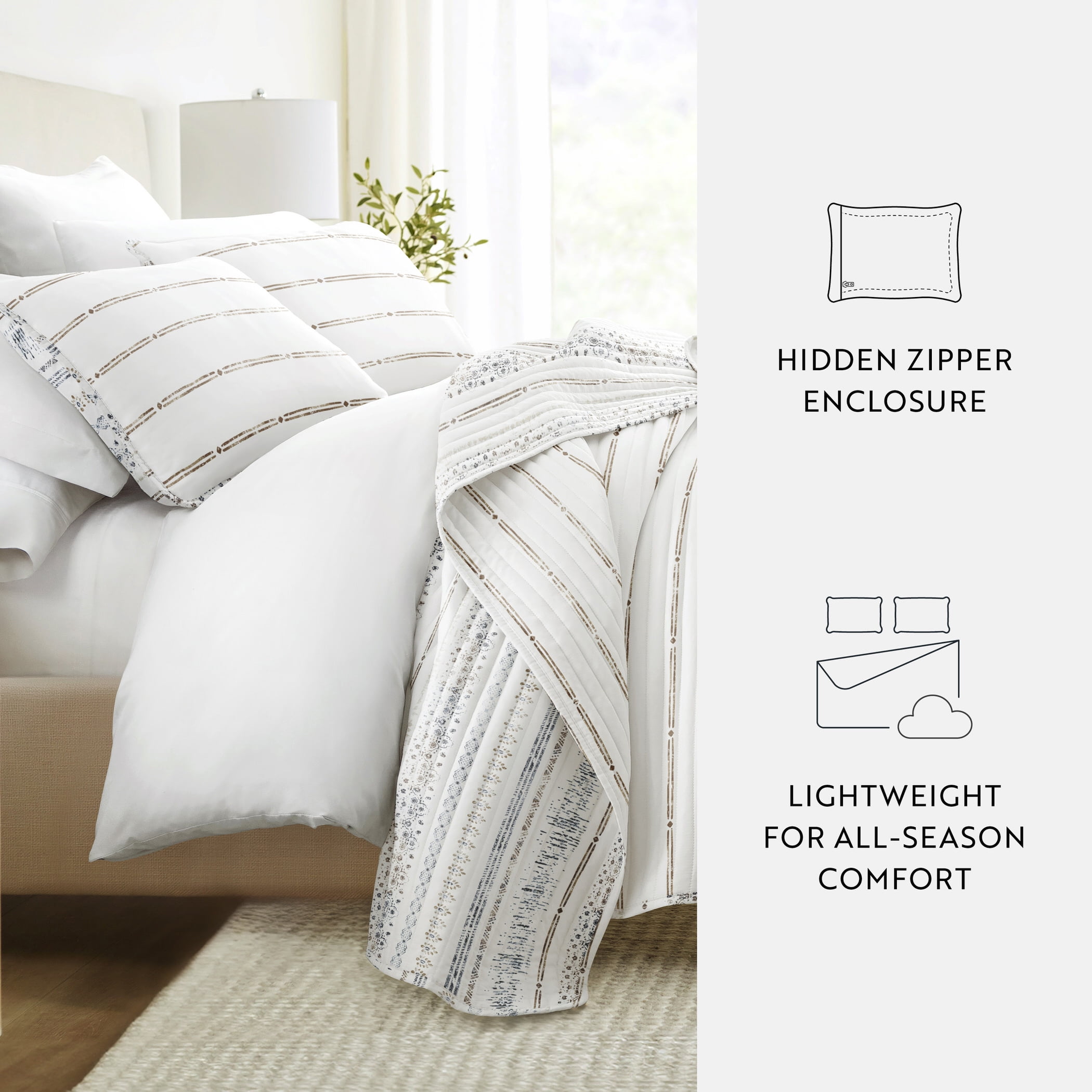 Noble Linens 3-Piece Taupe Relic Taupe Reversible Quilt Set, King
