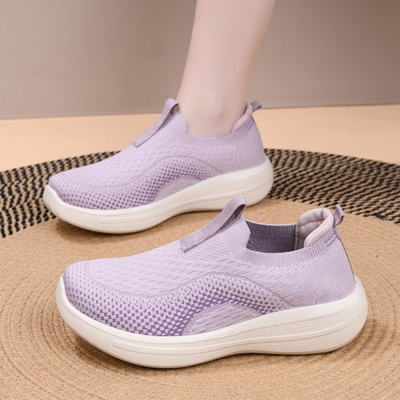 Womens Casual Breathable Walking Flats, Soft Sole Comfort Slip On Shoes, Lightweight Fashion Sneakers For House Errands