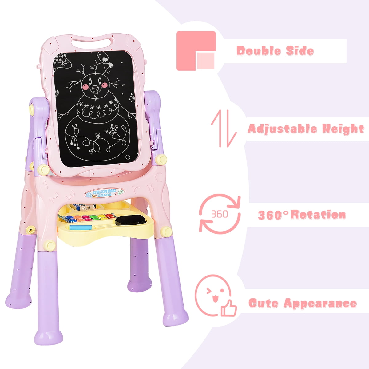 Topbuy Double Sided Art Easel Height Adjustable for Kids Purple