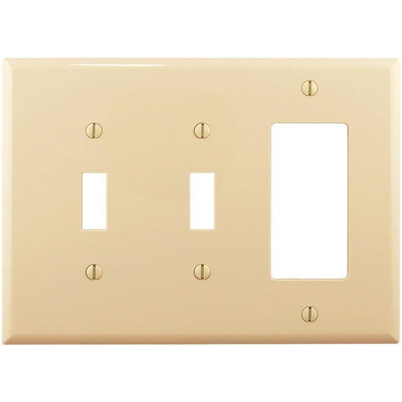 Cooper Wiring Devices PJ226V 3-Gang Combination Toggle Switch Decorator GFCI Rocker Wall Plate, Mid-Size, Unbreakable Nylon Cover, Ivory