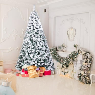 iTopRoad 6 Ft Artificial Christmas Tree with 1300 Branches, Automatic Christmas Tree, White Snow Flocked