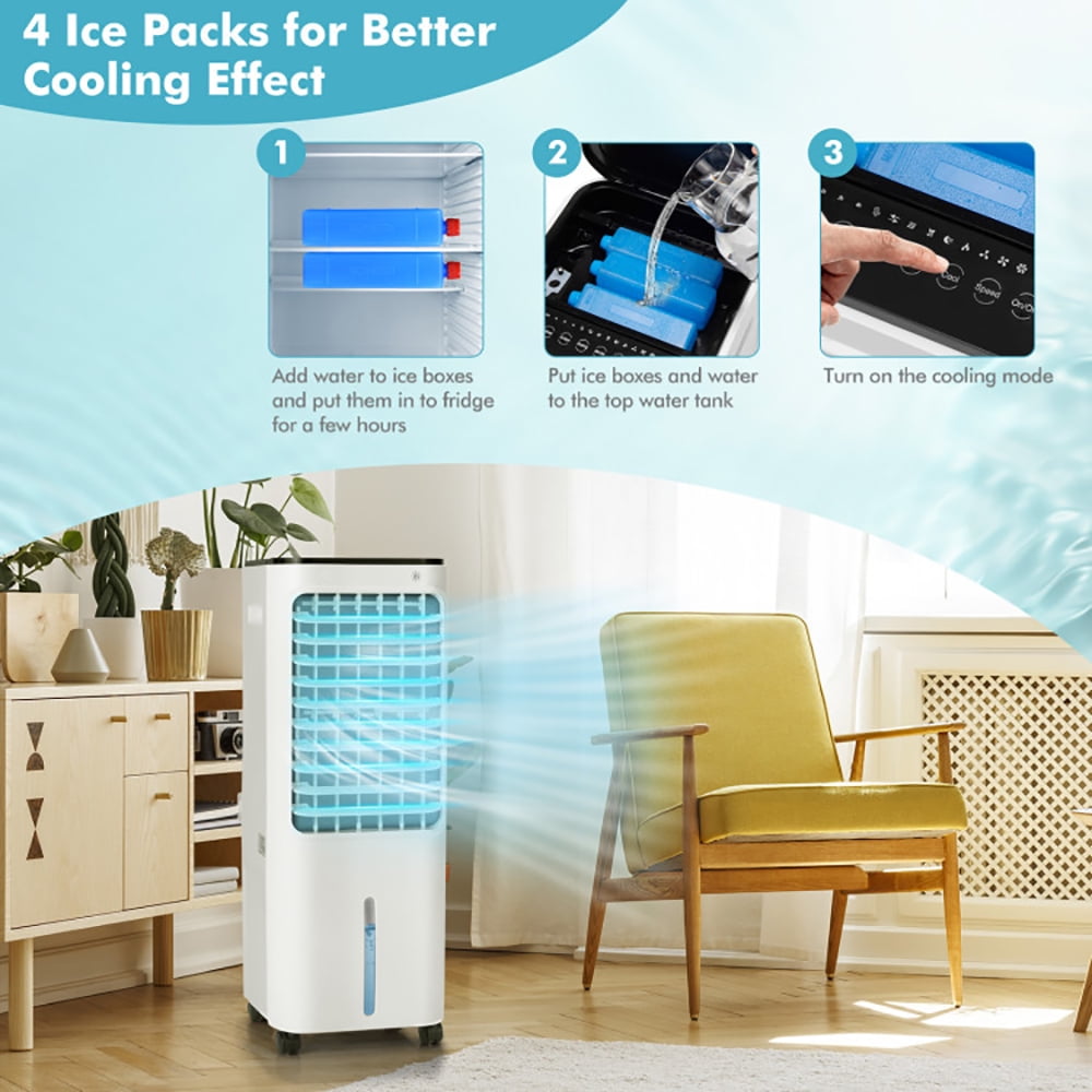 Spaco 4-in-1 Evaporative Air Cooler with 12L Water Tank and 4 Ice Boxes-White, Air Conditioners, Mist Cooling Fan, Portable Ac Units for Rooms, Bedroom, Office, RV and Camping