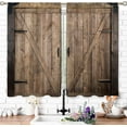 thumbnail image 2 of Farmhouse Brown Barn Door Small Kitchen Curtains Rustic Wooden Plank Window Treatment Country Wood Vintage Western Cafe Short Curtains for Bathroom Dining Room Tier Treatment Drapes 27.5"x39", 2 of 6