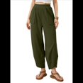 thumbnail image 2 of Pantalones Anchos y Holgados para Mujer, Estilo Palazzo Harén, Informales, con Cintura Elástica y Bolsillos. Verde L, 2 of 8