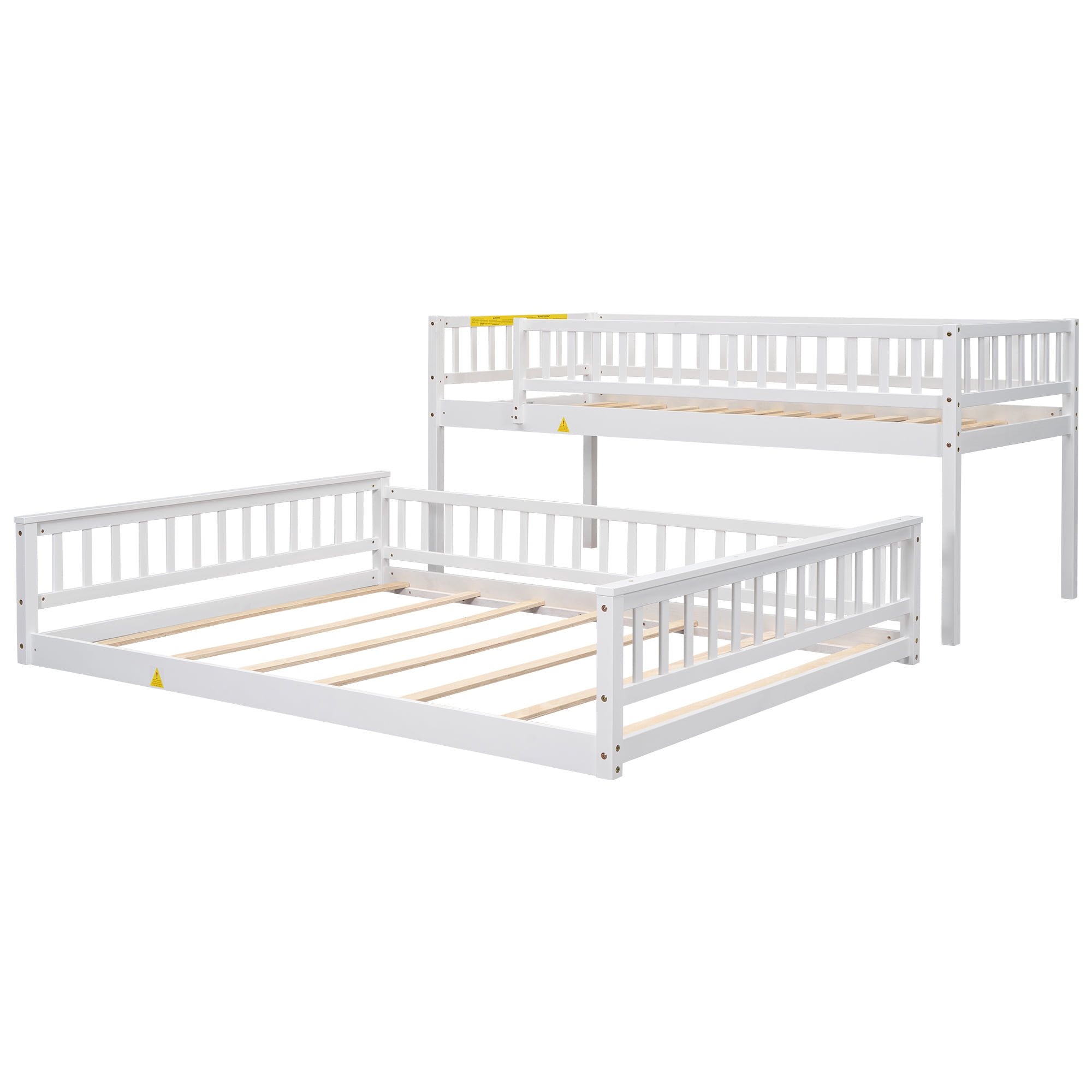 Twin XL Over Queen Bunk Bed for Kids Bedroom,Solid Wood Convertible Bedframe w/Ladder & Safety Guardrails,Detachable Bunk Bed for Teens, No Box Spring Needed