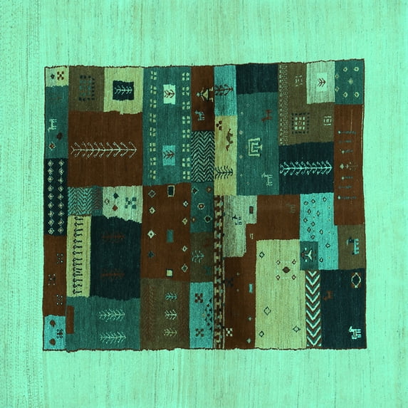 Ahgly Company Indoor Square Abstract Turquoise Blue Contemporary Area Rugs, 3' Square