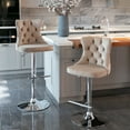 thumbnail image 4 of Swivel Bar Stools Set of 2, PAPROOS 25-33''Adjustable Height Bar Stool with Back, Velvet Upholstered Counter & Bar Height Bar Stool with Button Tufted & Nail Trim, Kitchen Island Pub Chair, Khaki, 4 of 11