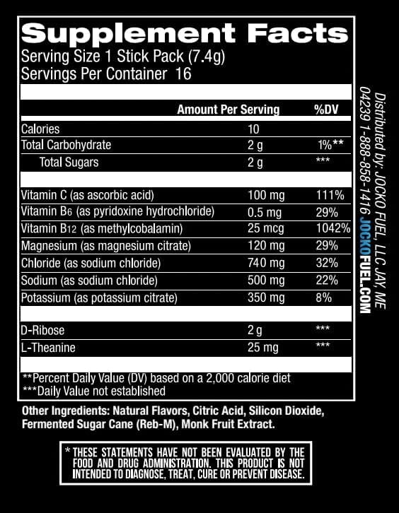Jocko Fuel Hydrate Electrolytes Powder Packets - No Sugar, 16 Packets (Blue Raspberry)
