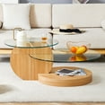 thumbnail image 3 of JUFU Modern 42" Natural Wood Colour Tiered Coffee Table, Tempered Glass Top with MDF Base for Small Living Room, 3 of 11