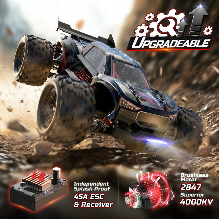 Deerc RC Car, 1:14 Brushless Off-Road Truck, 46+ MPH, 4WD