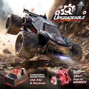 DEERC 1:14 Fast Brushless RC Car for Adults, Max 46+ mph Off-Road Truck, 2 * 3S Lipo 4WD Waterproof, 7 Lighting Modes High Speed Remote Control, All Terrain Truggy for Snow, Sand & Mud
