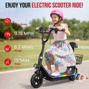 EILLEO Kids Electric Scooter, Bluetooth Speaker Foldable Scooter with Seat, 11MPH 132lbs Max Load E Mopeds, Carry Basket,LED Light Strip