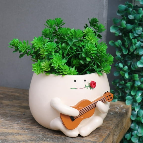 Cute Face Planter Pot with Drainage Hole, Funny Resin Head Planters, Unique Guitar Succulent Pots