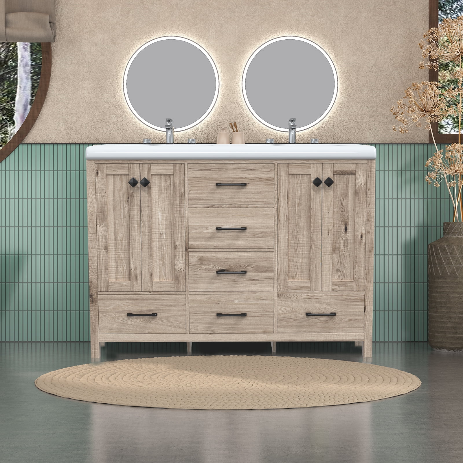Jarbalai 47" Bathroom Vanity with Double Vanity Dual Basin Bathroom Storage Cabinet with Ceramic Sink