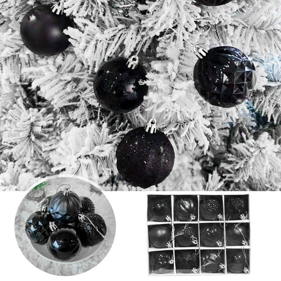 12-Piece Christmas Tree Ornaments, 2.36" Plastic Ball Pendant Hanging Decor Shatterproof Christmas Decoration for Home and Party black
