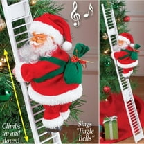Electric Animated Climbing Santa Claus with 22inch White Ladder | Festive Christmas Decoration | Party Music Figurine Indoor Holiday Decor Gift Toy