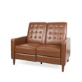 thumbnail image 3 of GDF Studio Manville Contemporary Tufted Loveseat Pushback Recliner, Cognac Brown Faux Leather and Dark Espresso, 3 of 10