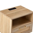 thumbnail image 6 of Algherohein Set of 2 Rattan Natural Finish Wood Nightstands 1 Drawer with Socket USB for Bedroom, 6 of 8