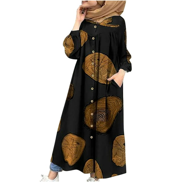Robe Grande Taille pour Femmes Col en V Manches Longues Imprimée Tendance Décontractée Ample Été Automne Midi avec Poches
