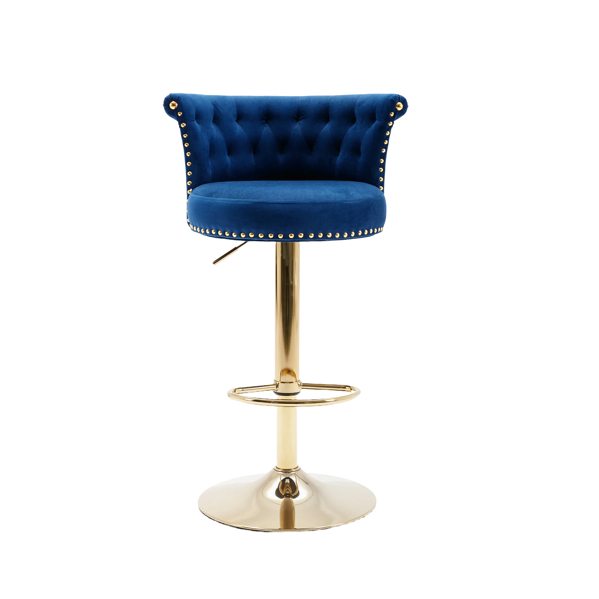 MOONMISS Velvet Tufted Nailheads Swivel Adjustable Height Bar Stools(set of 2)-NAVY