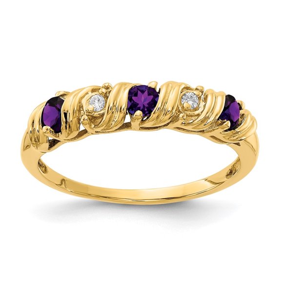 Auriga Fine Jewelry 14K Yellow Gold 2.75mm Amethyst and Diamond Ring for Women Size 6
