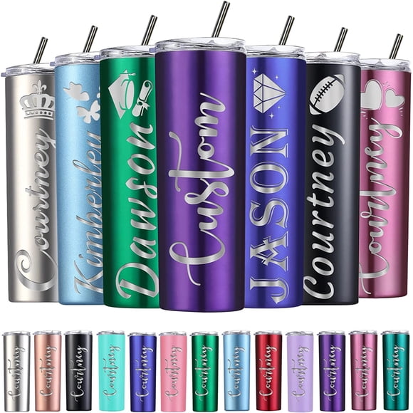 Personalized Skinny Tumbler Custom Stainless Steel Skinny Tumblers with Lids and Straws Customized Insulated Engraved Skinny Tumbler with Name 20 Oz for Men Women Mother's Day Father's Day Graduation