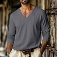 thumbnail image 2 of VBTAPA Mens Textured T Shirt Long Sleeve V Neck Pullover Tops Jacquard Knit Soft Comfy Fall Spring Tops Grey L, 2 of 7