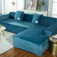 thumbnail image 3 of CJC Sectional Couch Covers, Velvet Stretch L Shape Sofa Covers, 2pcs Sofa Slipcovers for 3 + 4 Seaters Sectional Chaise Slipcover for Pets Kids, Lake Blue, 3 of 10