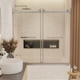 thumbnail image 2 of Fine Fixtures 60" Frameless Adjustable Double Sliding Tub Door – Clear Tempered Glass with Smooth Glide Rollers, Satin Nickel Hardware, 2 of 9