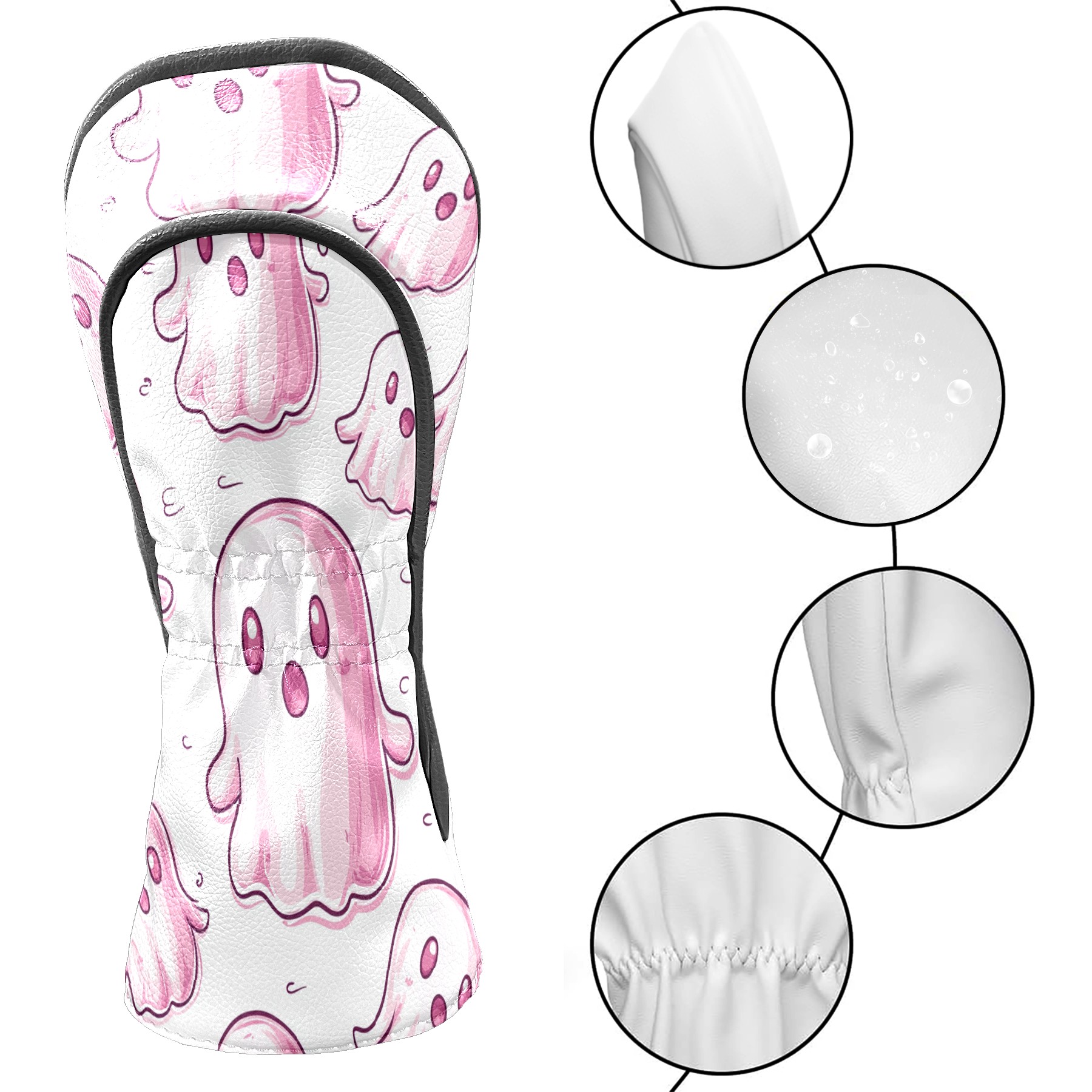 Golf Club Covers, DarkPink Cartoon Ghosts Premium PU Leather Driver Hybrid Putter Head Covers with Velvet Lining, Waterproof Golf Gifts for Men Women