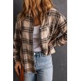 thumbnail image 2 of POGLIP Women's Khaki Chest Pocket Plaid Pattern Long Sleeve Shirt, 2 of 6