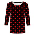 thumbnail image 2 of Womens 3/4 Sleeve Tops Valentine's Day Shirts for Women Love Heart Graphic Tees T-shirts Valentines Cute Tshirts, Red,3XL, 2 of 5