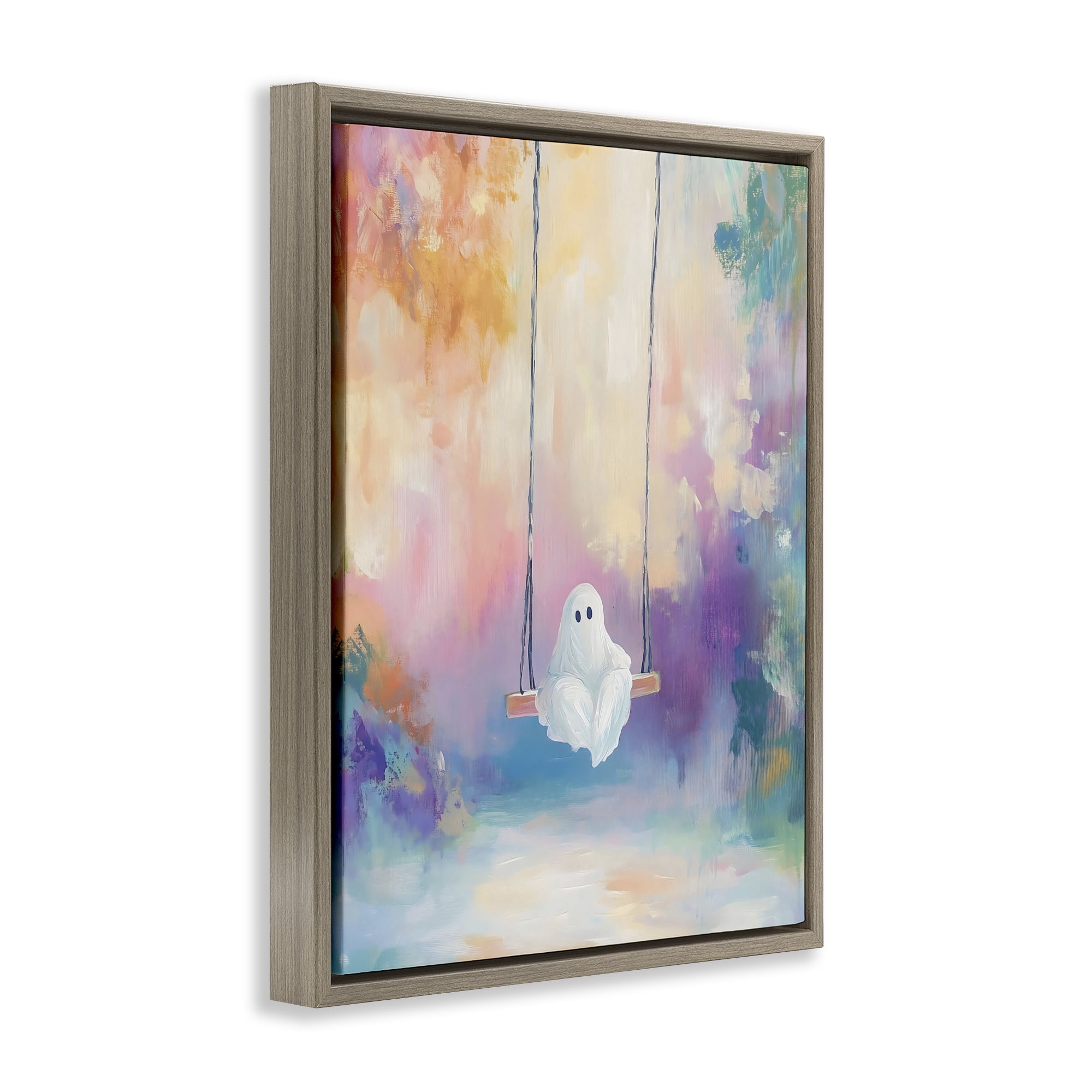 Stupell Industries Watercolor Ghost on Swing Brown Framed Floater Canvas Wall Art, design by The Prints Vibe