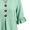 thumbnail image 3 of Ohufall Women Shirts Striped 3/4 Sleeve Button Ruffled Tops Solid Color V Neck Fashion Casual T Shirts, 3 of 3