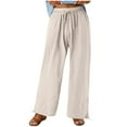 thumbnail image 3 of MNCEKFOD Jeans for Women Plus High Waisted Wide Leg Flowy Culottes Pants Drawstring Elastic Comfy Loose Relaxed Fit Comfortable Trousers Beige XXXL, 3 of 8