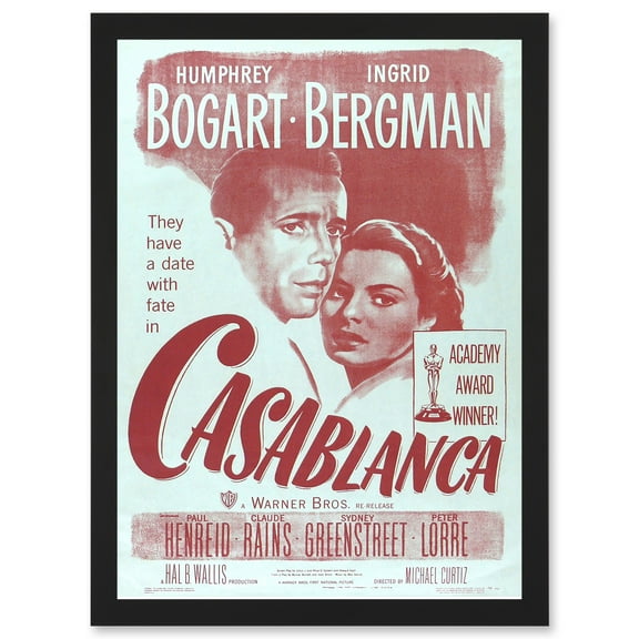Movie Film Casablanca Bogart Bergman Classic Cult Artwork Framed Wall Art Print A4