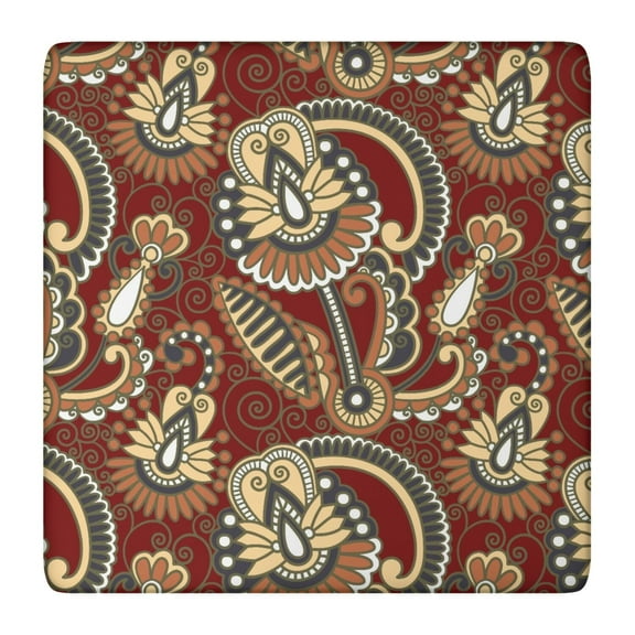 Ethnic Paisley Ornament Elastic Table Cover - Soft Durable Washable Square Tablecloth for Outdoor 36x36 Inches