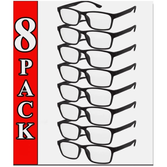Mens Womens Reading Glasses 8 Pack 2.50 Strength – Square Frame Readers, Lightweight Unisex Comfortable Clear Vision Eyeglasses