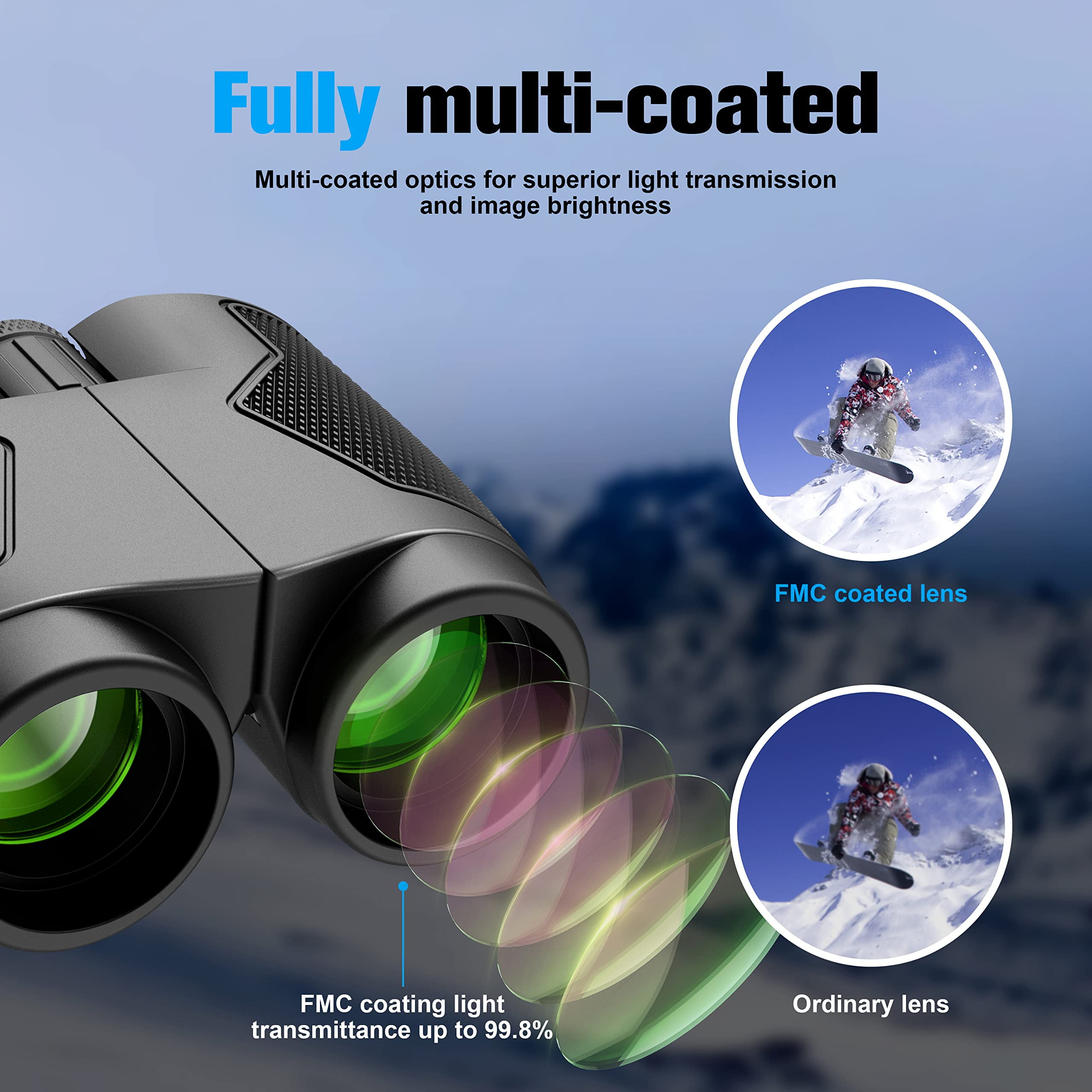 Binoculars 12x25 for Adults and Kids Low Light Vision Binoculars Compact Binocular Large Eyepiece Waterproof Binocular Wide Field of View for Bird Watching,Hiking,Hunting,Concert with Carrying Bag