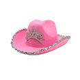 thumbnail image 4 of Women Pink Cowboy Hat Light Up Blinking Crown Tiara Wide Brim Sequin Cowgirl Costume Accessories Princess Hat, 4 of 7