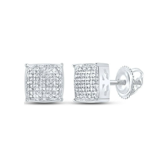 Macey Worldwide Jewelry 10k White Gold Mens Diamond Square Earrings 1/8 Ctw