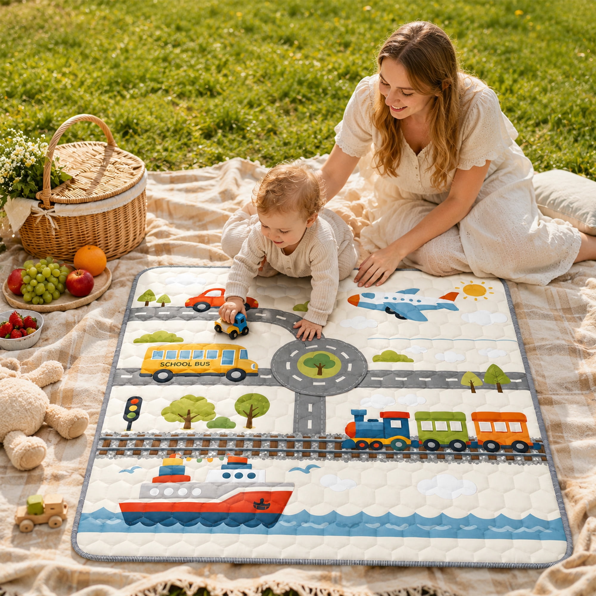 BEAUTYPEAK Baby Play Mat, 50"x50" Mat Perfect for Use Baby Playpen,Non-Slip Foldable Mat for Toddlers and Babies